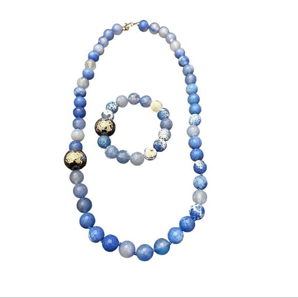 Simon Sebbag Sterling Silver Blue Fire Agate Beads Toggle Necklace and Bracelet - Picture 1 of 4